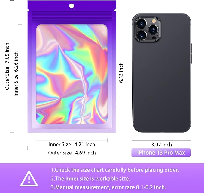 100 Pieces Resealable Mylar Bags, Smell Proof Bags with Clear Window for Food Storage Party Favor Packaging Small Business (Gradient Purple, 4.7×7.1 Inch)