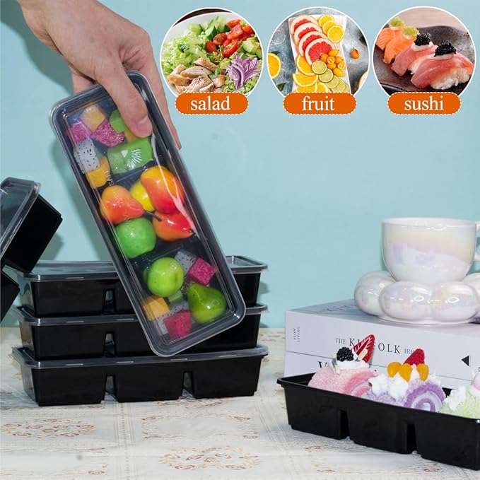 50 Pack 17 Oz Meal Prep Containers with 3 Compartments with lids,Disposable Plastic Bento Boxes Stackable Food Containers Snack,Dessert,Travel Lunch Boxes for Office,Picnic,Microwave Safe (50)