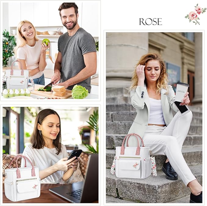 Deluxe Large Insulated Lunch Bag Box Women - Leakproof Waterproof Cooler with Multi Pockets Removable Strap for Work Picnic - Teacher Mothers Day Christmas Birthday Gifts