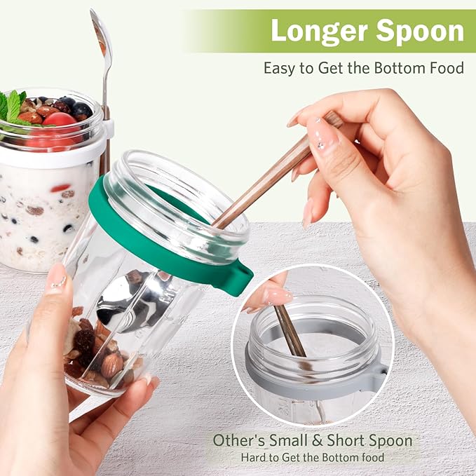 Overnight Oats Jars with Spoons - 16 Oz Glass Jars with Lids - 6pack Yogurt Containers for Overnight Oats, Meal Prep, Yogurt, Chia Pudding, Salad, Fruit