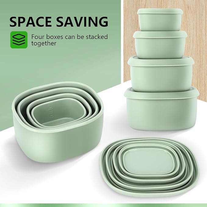 4Pcs Silicone Food Storage Containers with Lids,BPA Free Reusable Silicone Storage Containers for Food Freezer Containers Freezer Dishwasher Safe (33.8oz, 20oz, 10oz, 6.7oz) (green)