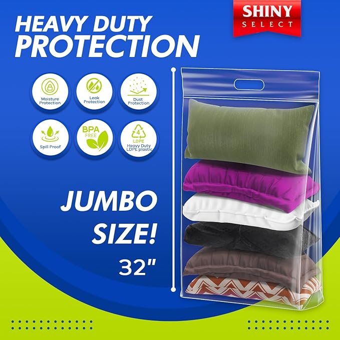 20 Gallon Jumbo Storage Bag with Handle, Resealable Zipper Top 24x32, 3 Bags - Clear Big Plastic, Extra Large XL, 4 Mil Thick Heavy Duty for Travel, Moving, Clothing, Bedding