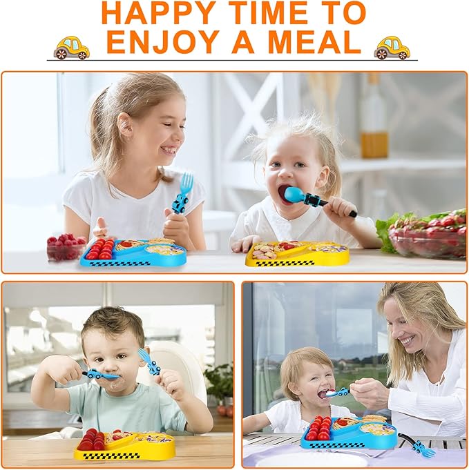 Construction Toddler Utensils - Toddler Forks and Spoons - Kids Spoon and Fork Set - Suitable for Kids Utensils - Easter Gifts, Portable Silverware Set for 1 2 3 4 5 year old Toddlers, Blue