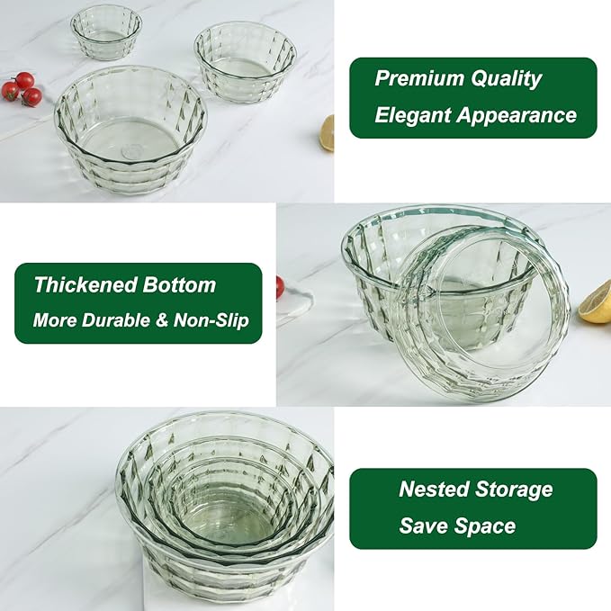 Taiuloo Set of 3 Salad Bowls with Lids, Food Storage Bowls with Lids & Handles, Kitchen Meal Prep Nesting Bowls for Lunch, BPA Free Food Storage Containers, Plastic Salad Serving Bowl Set, Blue