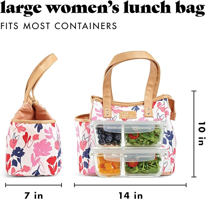 Fit & Fresh Lunch Bag For Women, Insulated Womens Lunch Bag For Work, Leakproof & Stain-Resistant Large Lunch Box For Women With Containers and Matching Tumbler, Zipper, Westerly Lunch Bag, Floral