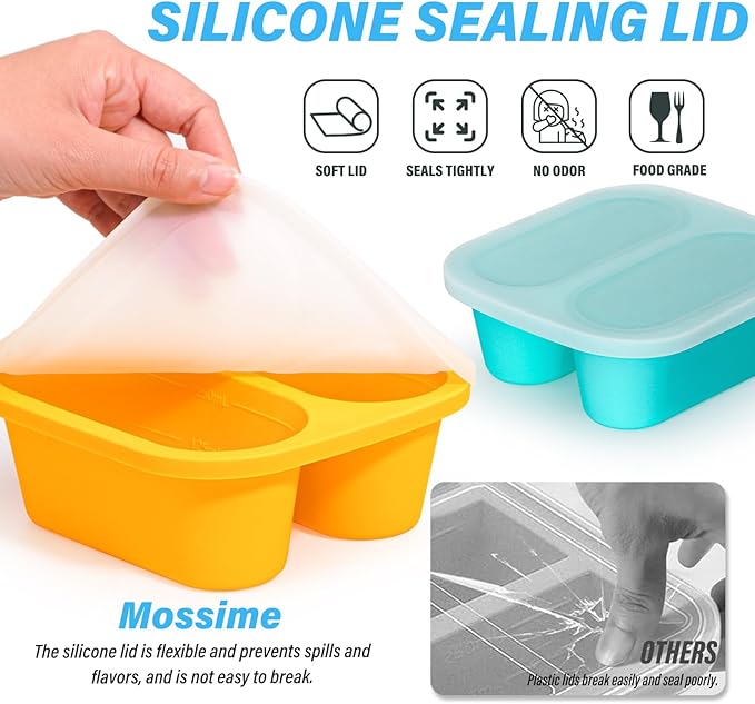 Mossime Silicone Soup Freezer Molds: 1 Cup Silicone Freezer Trays with Lid - 4 Packs Easy Release Soup Freezer Containers - 250ml 125ml Portion Large Cubes for Ice Soup (4, Blue/Yellow)