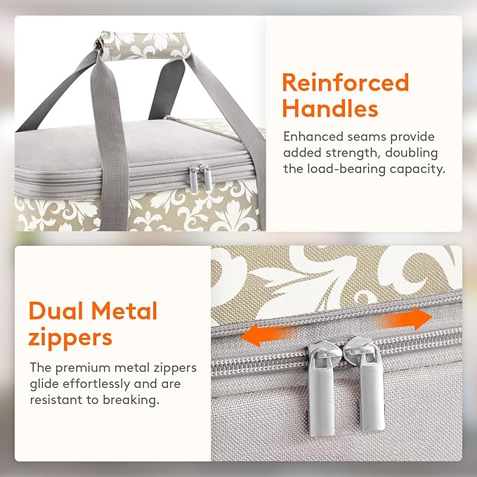 Lifewit Expandable Insulated Casserole Carrier for Hot or Cold Food, Double Decker Food Bag Lasagna Holder Carry Tote for Potluck Parties/Picnic/Cookouts, Fits 9"x13" Baking Dish, Grey-Flowers