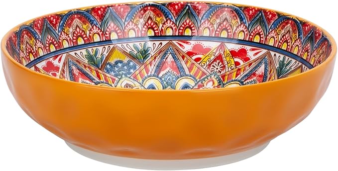 Large Serving Bowls,10 inch Ceramic Salad Bowls,Ideal Housewarming Gift,Vibrant Color Soup Bowls for Party,Pasta,Fruit,Dishwasher & Microwave Safe Soup Bowls (Orange)