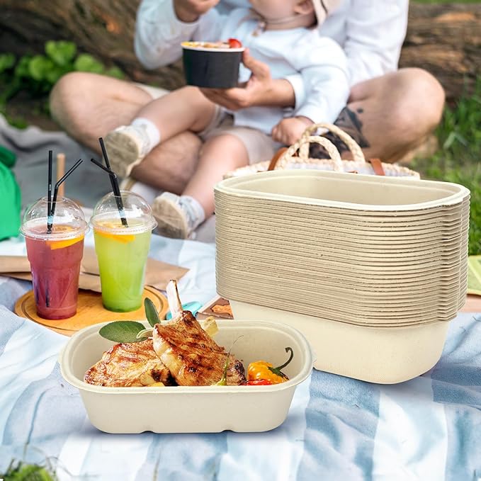 50 Pack Disposable Meal Prep Containers with Lid, 23 oz Bagasse Paper Take Out Food Containers Disposable Cardboard Meal Prep Container Serving Bowls for Snack Lunch Salad Leftovers