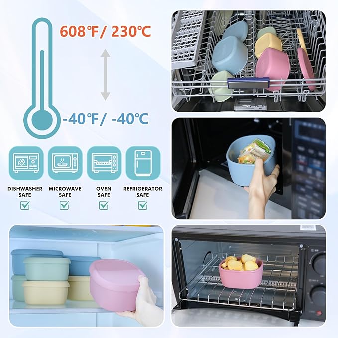 Anatole Silicone Food Storage Lunch Bento Box Set of 3 Reusable Nesting Containers with Lids BPA Free Dishwasher Microwave Oven Freezer Safe Leakproof (6.7oz, 10oz, 20oz) Blue