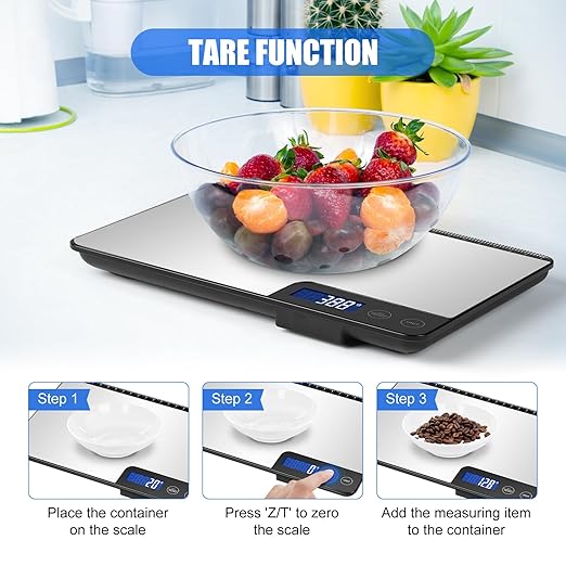 Digital Kitchen Scale, Large Capacity, Easy Tare Function, Large LCD Display, Perfect for Cooking, Baking, and Meal Prep (Silver-2)