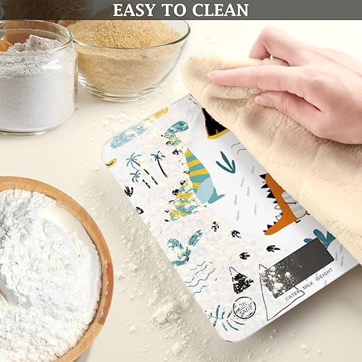 Food Scale Kitchen Digital Scale Food Ounces and Grams Dieting Baking Cooking Waterproof Glass Panels LCD Display,4 Units Scale Tare Function Cute Dinosaur