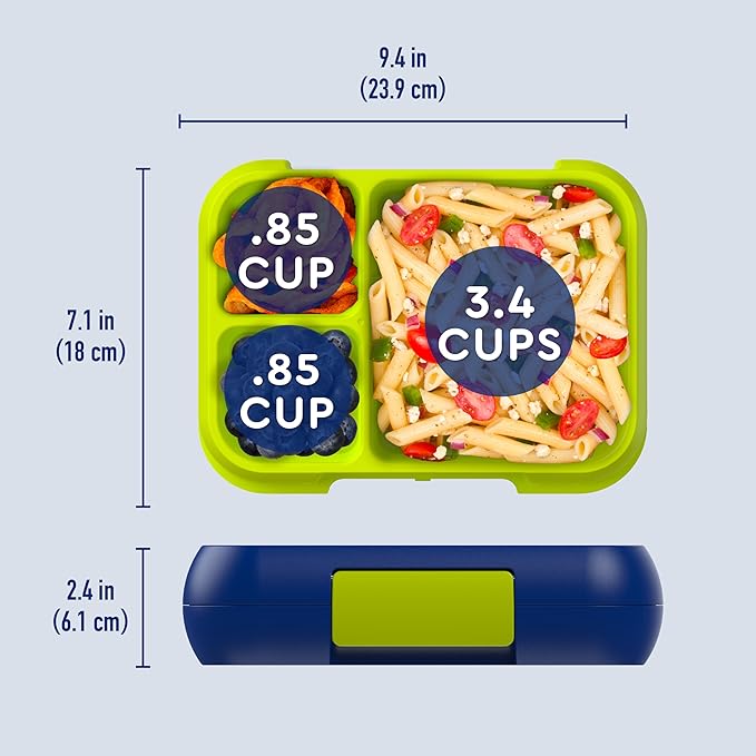 Bentgo Pop - Leak-Proof Lunch Box & Removable Divider for Ages 8+ & Teens - Lunch Container Holds 5 Cups of Food; 3-4 Compartments; Microwave/Dishwasher Safe; 2 Year Warranty (Navy Blue/Chartreuse)