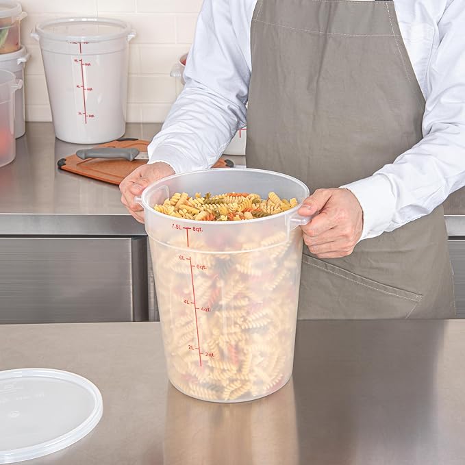 Restaurantware-Met Lux 8 Quart Food Storage Container, 1 Translucent Storage Container - Lids Sold Separately, Red Volume Markers, Dishwashable Container, Side Handles, For Storing Foods