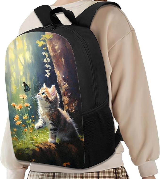 Dolyues Cat Pattern Kids Backpack with Insulated Lunch Box Pen Case Set Kindergarten Elementary Middle School Book Bag for Teen Girls Children Students Cute