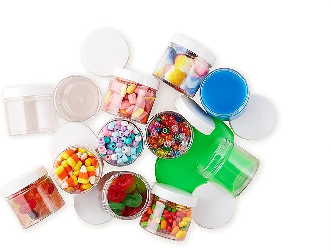 4oz Plastic Jars with Lids - Small Clear Jars with Lids - Lotion Containers with Lids | 4 oz Plastic Mason Jars with lids | Cream and Cosmetic Jars (12 pack) (White)