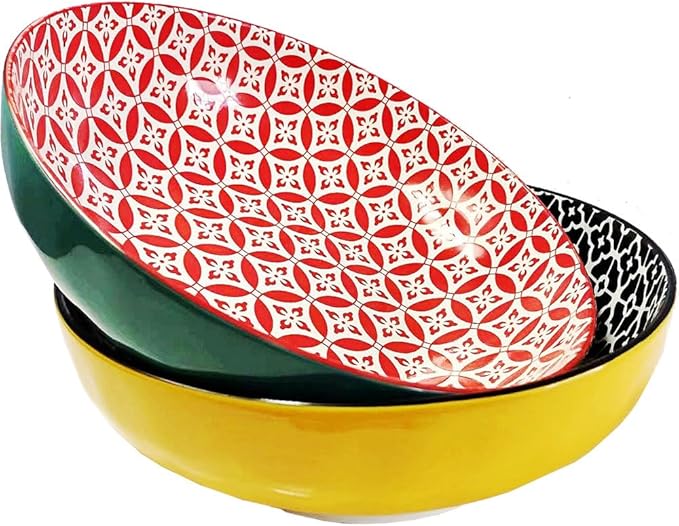 Qlans Large Salad Bowl, 10.5-inch, 80 oz, 2 Spaghetti Bowls - Colorful Party Dishes, Ideal Home Gifts