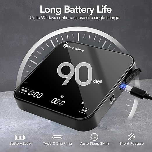 Rechargeable Mini Coffee Scale with Timer, 2kg/0.1g Precision Espresso Scale, Portable Digital Coffee Scale w/ 4 Modes for Espresso and Pour-Over Coffee (Black)