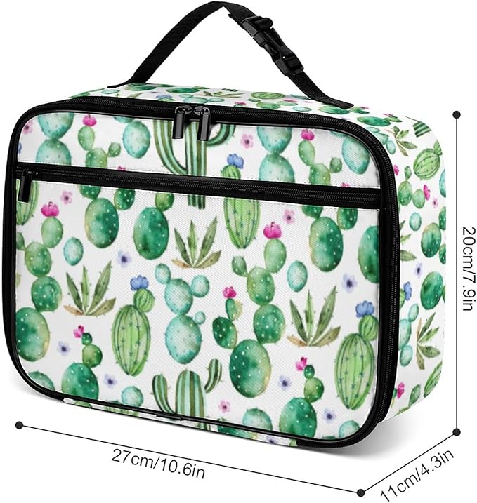 Watercolor Cactus Reusable Lunch Box Insulated Lunch Bag Cooler Bag Lunchbox Meal Food Container Tote Bag for Women Kids Girls School Camping Hiking Picnic Beach Travel