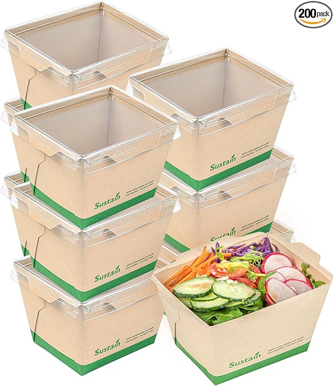 Restaurantware-Sustain 17 Ounce Sturdy Paper Take Out Boxes, 200 Disposable Take Out Food Containers - With PLA lining, Lids Sold Separately, Bamboo Paper Containers, Compostable, Click-Lock Design