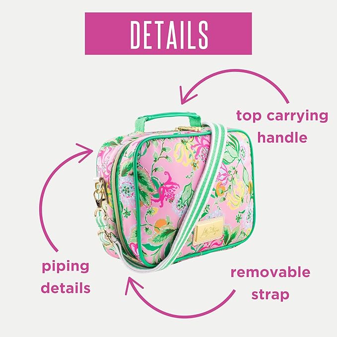 Lilly Pulitzer Insulated Lunch Box for Women, Cute Lunch Cooler Bag with Adjustable/Removable Shoulder Strap, Via Amore Spritzer