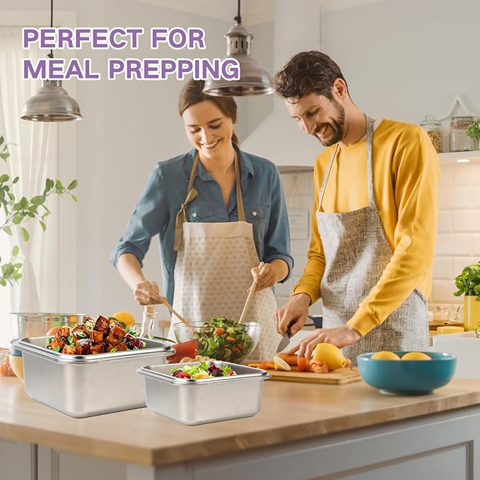 3PCS Stainless Steel Food Storage Containers with Lids Airtight Reusable Meal Prep Containers with Handle Date Tracker, Leftover Lunch Box Containers Dishwasher Oven/Freezer Safe Except Lid