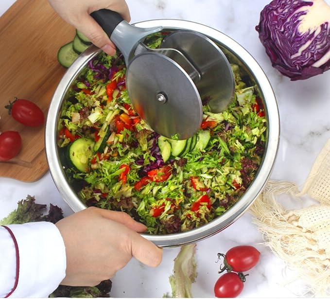 Salad Chopper Blade and Bowl – Stainless Steel Salad Cutter Bowl –Fast Salad Prep for Lettuce, Vegetables, Fruit and more