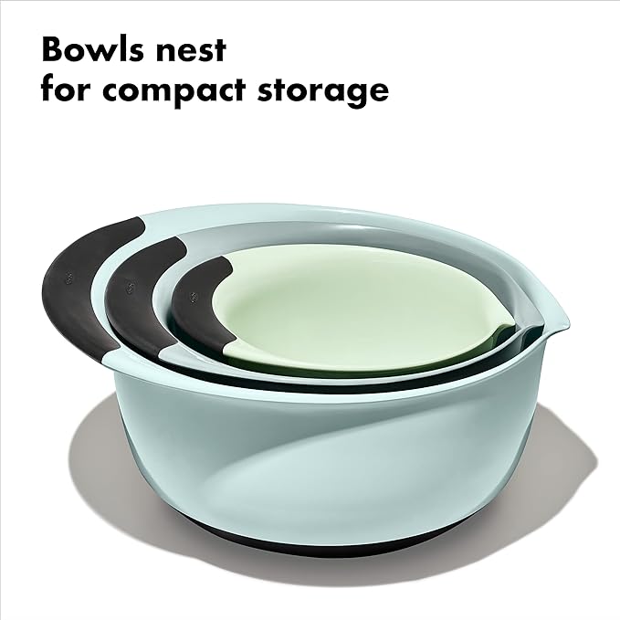 OXO Good Grips 3-Piece Plastic Mixing Bowl Set - Cadet Blue, Tower Gray, Jade, Small, Medium, Large