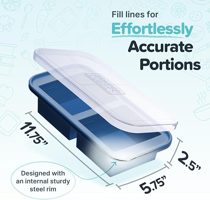 Souper Cubes 2 Cup Silicone Freezer Tray with Lid, Perfect for Storing Lasagna, Leftovers, Sauces, Portioned Meals and More, Silicone Freezer Mold for Meal Prepping - Blueberry - 1-Pack