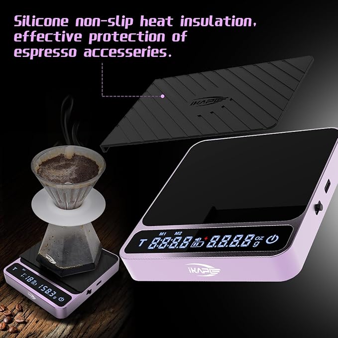 IKAPE Digital Coffee Scale, Premium Aluminium Espresso Scales with Timer, 2kg/0.1g High Precision Rechargeable Drip Espresso Scale with Tare Function, LED Display(Purple)