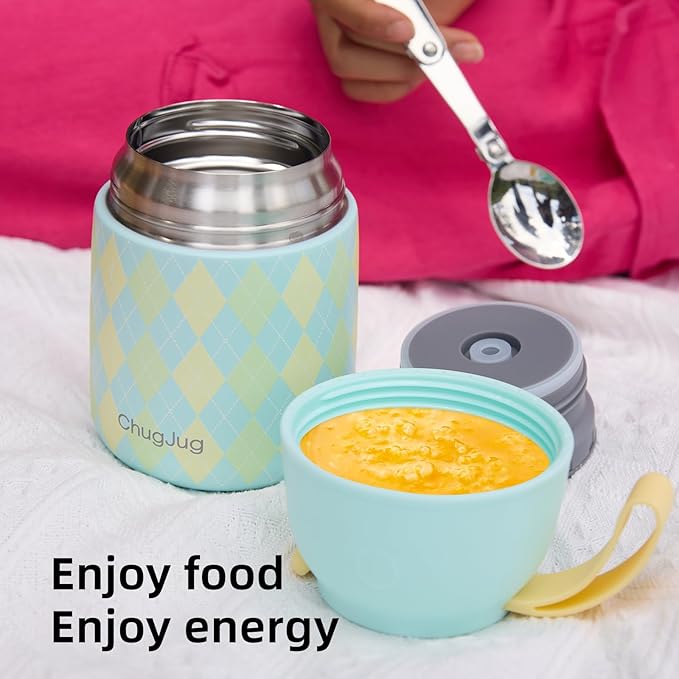 Thermo for Hot Food for Adults Kids | Wide Mouth, 18 oz Insulated Food Jar with Spoon, Leakproof Soup Thermo for School Office Travel, Thermal Steel Lunch Container Easy to Carry (Yellow)