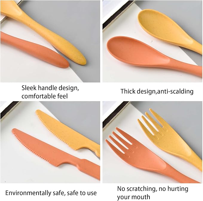 Knives Spoons and Forks Set, Wheat Straw Cutlery Set, Reusable Flatware Set for 5, Utensils for Party, Travel, Work, Picnic, Camping or Daily Use (Style4)