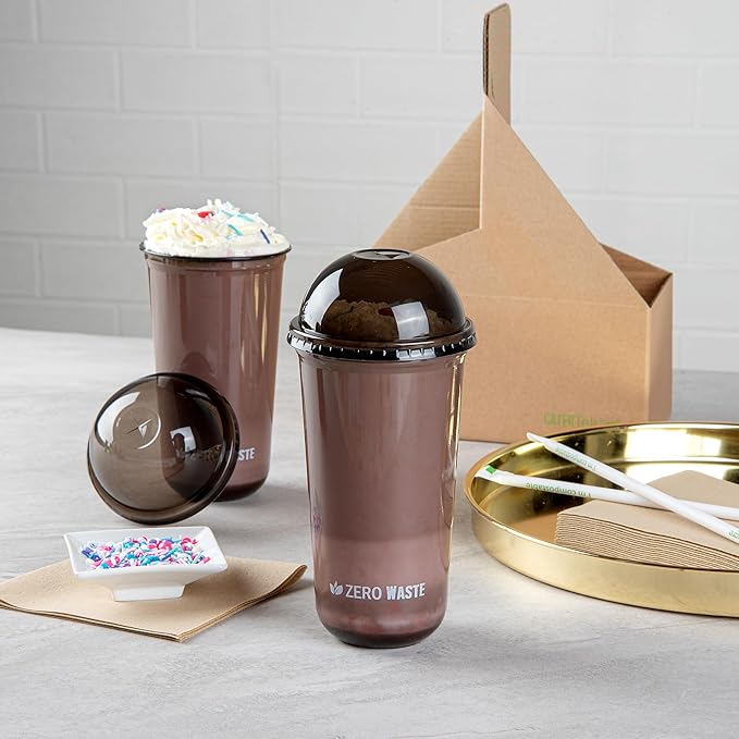 LIDS ONLY: Zero Waste 3.5 x 3.5 Inch Plastic Lids, 100 Disposable Dome Lids - Cups Sold Separately, Commercially Compostable, Black PLA Plastic Lids, Fits 12,16, And 24 Ounce Cups - Restaurantware