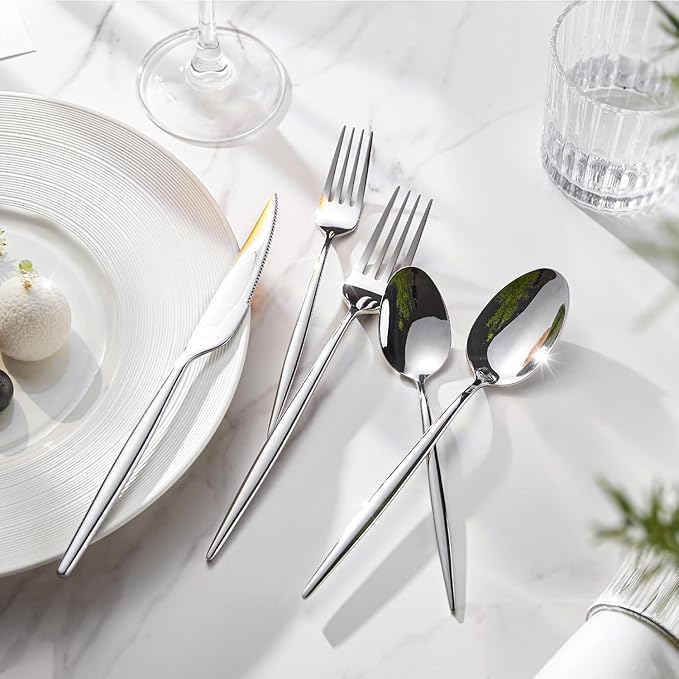 KINGSTONE Silverware Set, 10-Piece Flatware Set Cutlery Set Premium 18/10 Stainless Steel, Tableware Include Forks Knives Spoons for Home Kitchen Restaurant Wedding, Dishwasher Safe