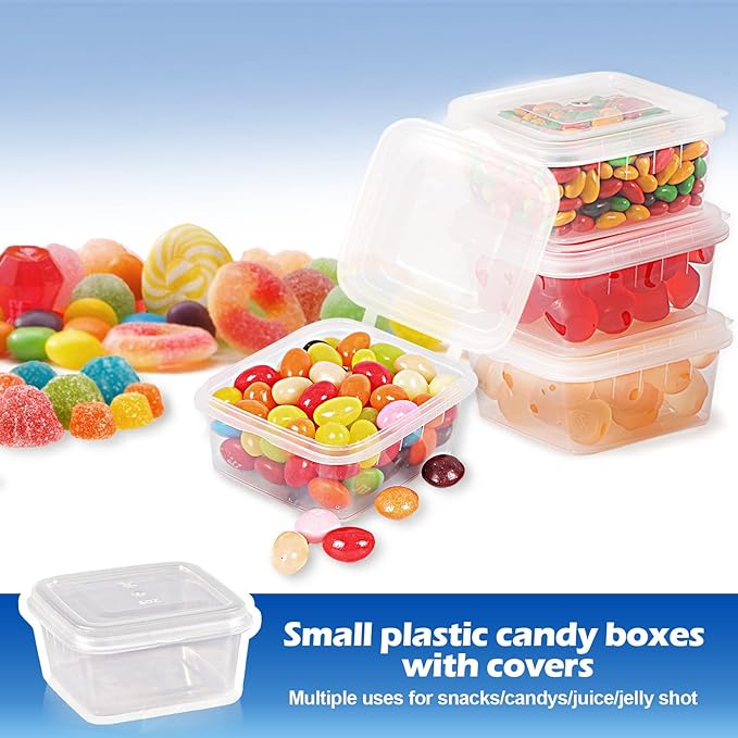 4 oz Plastic Containers with Lids(200 Pack),Condiment Containers with Lids, Portion Cups, Jello Shot Souffle Sauce Cups (Square)