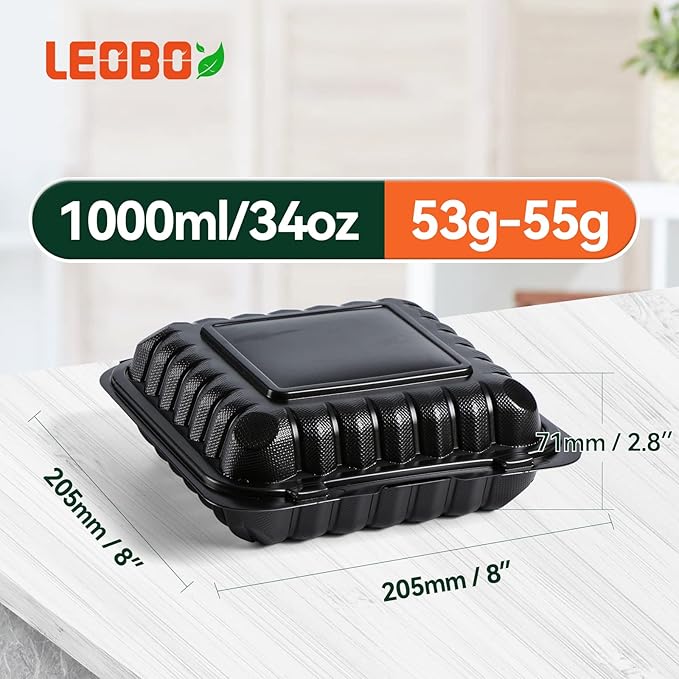 To Go Containers, Reusable 55 Pack 34 oz BPA Free Meal Prep Container 3 Compartment MFPP Clamshell Take Out Boxes