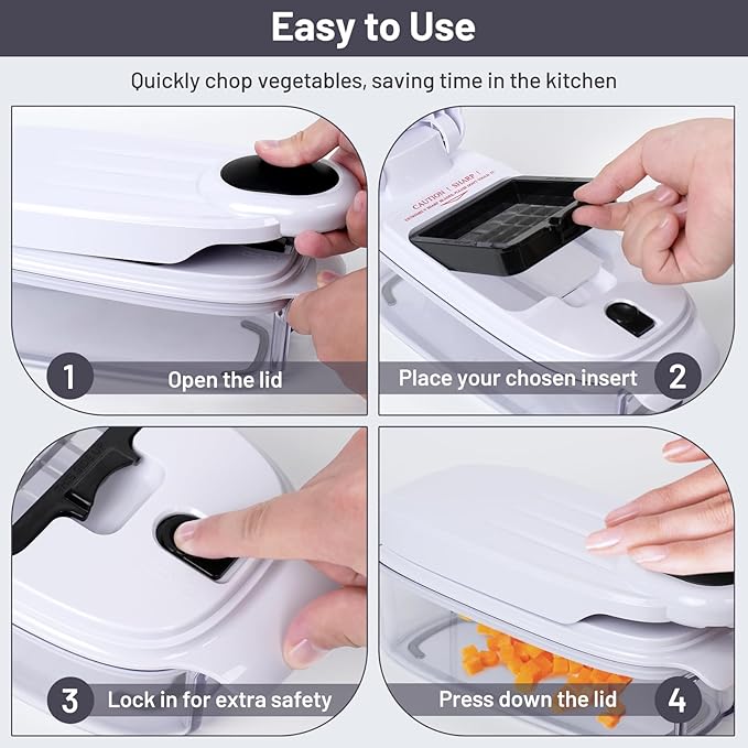 Vegetable Chopper - Veggie and Food Chopper Combo - Onion Chopper with Container - Mandoline Slicer for Kitchen, White/Black, HF5-01