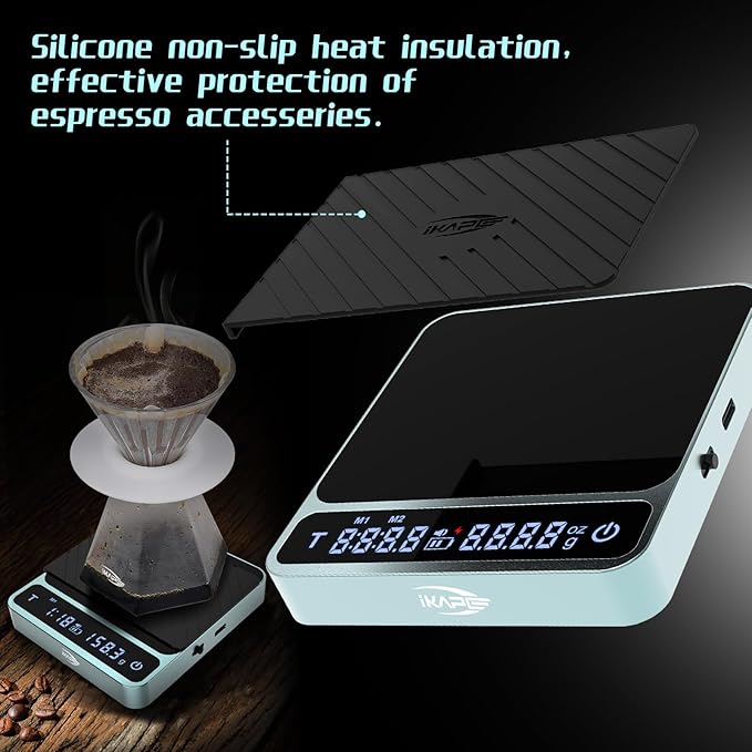 IKAPE Digital Coffee Scale, Premium Aluminium Espresso Scales with Timer, 2kg/0.1g High Precision Rechargeable Drip Espresso Scale with Tare Function, LED Display(Green)