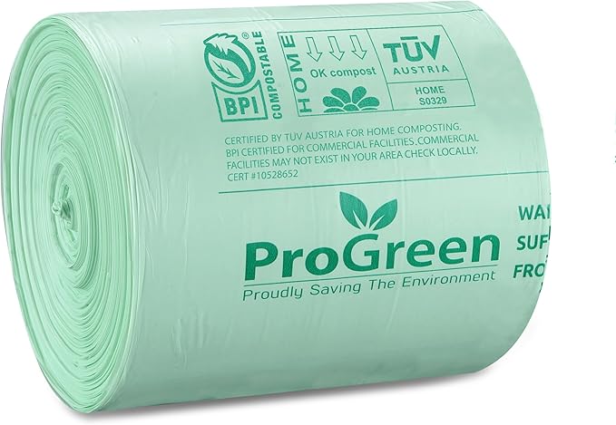 Compostable Trash Bags, Extra Thick, Compost Kitchen Bin Bags, Food Scraps Yard Waste Bags, ASTM D6400 BPI and TÜV AUSTRIA Certified (8 Gallon, Pack of 30)