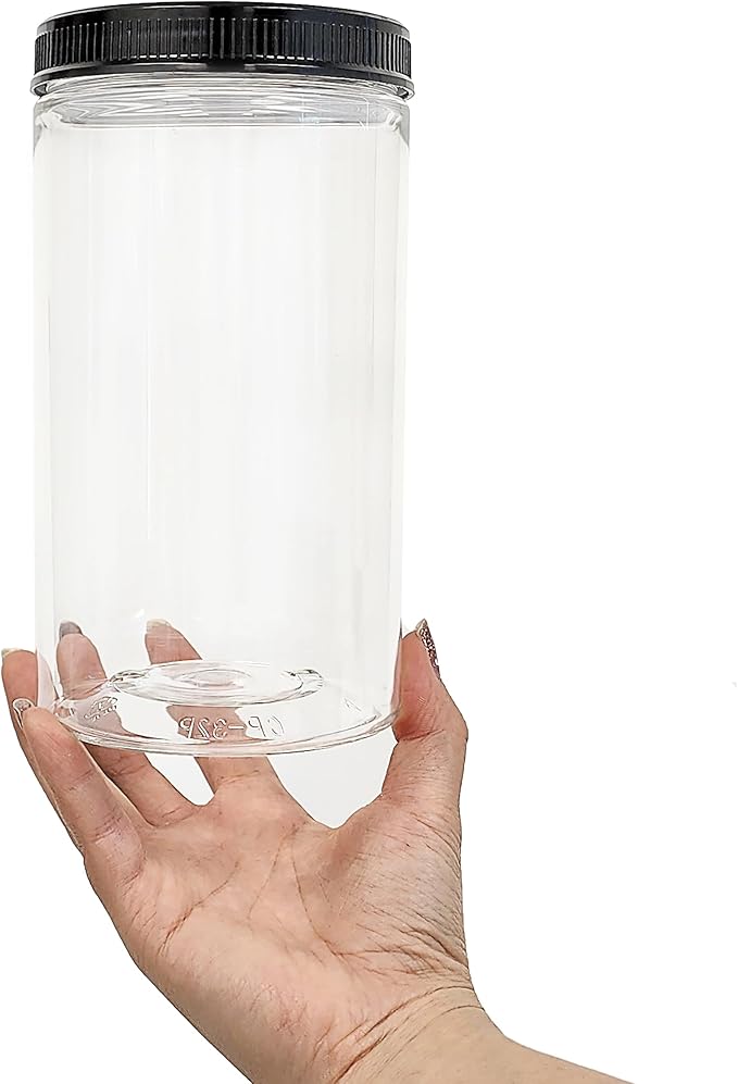 ljdeals 32 oz Clear Plastic Jars with Lids, Storage Containers, Wide Mouth PET Mason Jars, Pack of 6, BPA Free, Food Safe, Made in USA