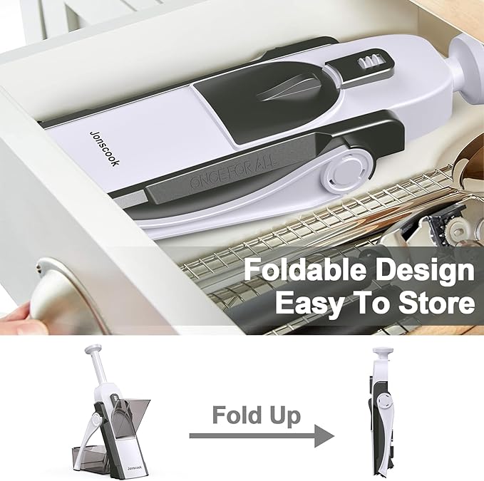 Safe Mandoline Slicer for Kitchen, Adjustable Thickness 0.1-8 mm, 5 in 1 Multi Vegetable Chopper, Potato Slicer, Food Chopper French Fry Cutte, with Paring Knife/Cleaning Brush, Mandolin (GreenBlack)