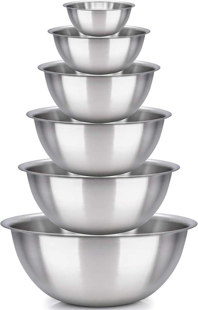 mixing bowl Set of 6 - stainless steel - Polished Mirror kitchen bowls - Set Includes ¾, 2, 3.5, 5, 6, 8 Quart - Ideal For Cooking & Serving - Easy to clean - Great gift