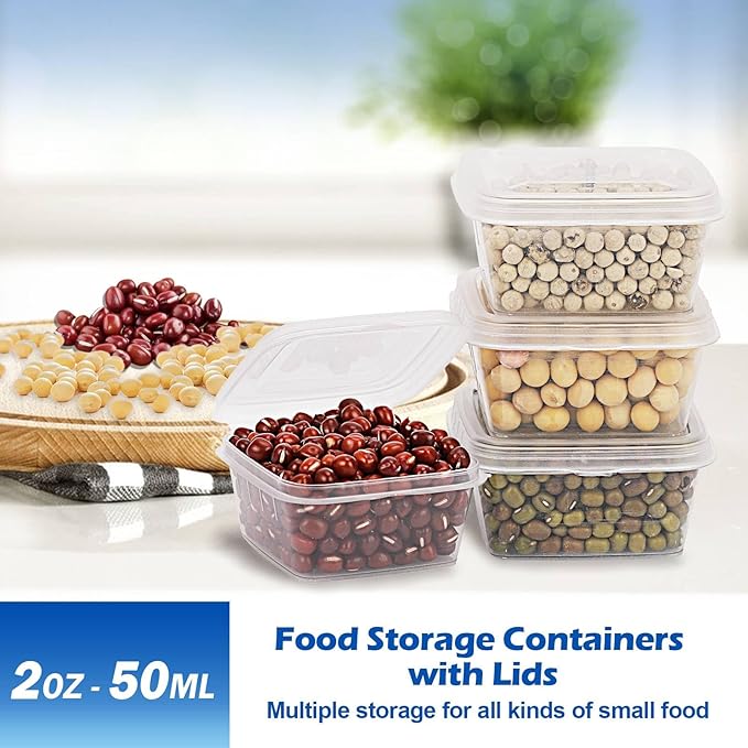 2 oz Plastic Containers with Lids (200pack), Disposable Condiment Containers with Lids, Portion Cups for Sauce, Jello Shot, Souffle (Square)