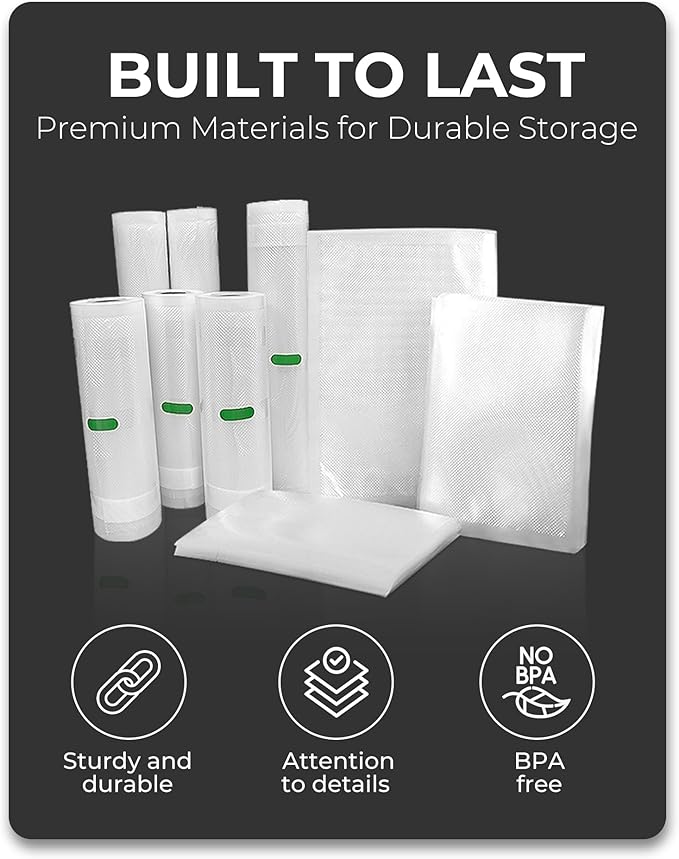 EconoHome Heavy Duty Vacuum Seal Bags for Food - Commercial-Grade, Airtight & Leakproof Plastic Vacuum Storage Bags for Sous Vide, Meal Preparation, Processing & Dry Aging Meat - 8"x20' Roll, 10 Pack