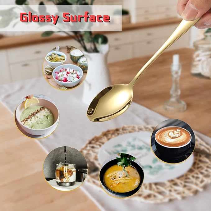 24 Pieces Gold Forks and Spoons Flatware Set for 12, KITWARE Stainless Steel Silverware Colored Tableware for Home Kitchen, Outdoor, Camping, BBQ, Lunch Box