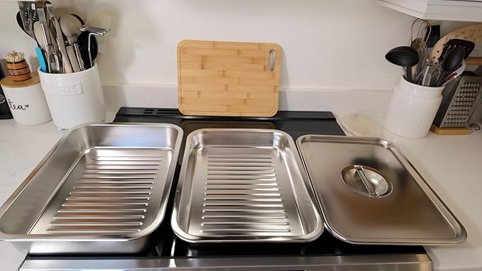 Geesta Grilling Prep and Serve Tays, Stainless Steel Large Capacity Food Prep Tray, Grill Carry System, Marinade Container with Lid and Cutting Board,BBQ Grill Accessories, Grilling Gifts for Men