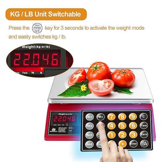 Price Computing Scale 66lb Digital Rechargeable Commercial Weight for Produce Food Meat Fruit Vegetable with Dual Large Display, Give Change Function and 5 Direct Plus Included, Not for Trade