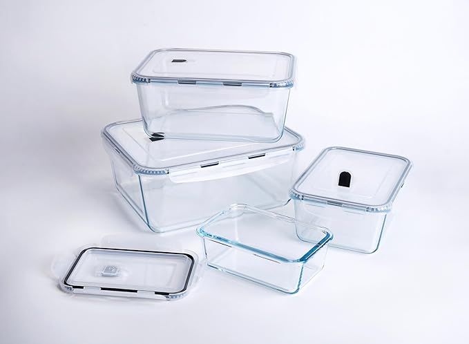 Extra Large Glass Food Storage Containers with Lids, Set-8-Piece Lunch Containers, Ideal for Storing Food, Vegetables, Fruits, Baking Cake & lot of other Tasty Food (Rectangular)