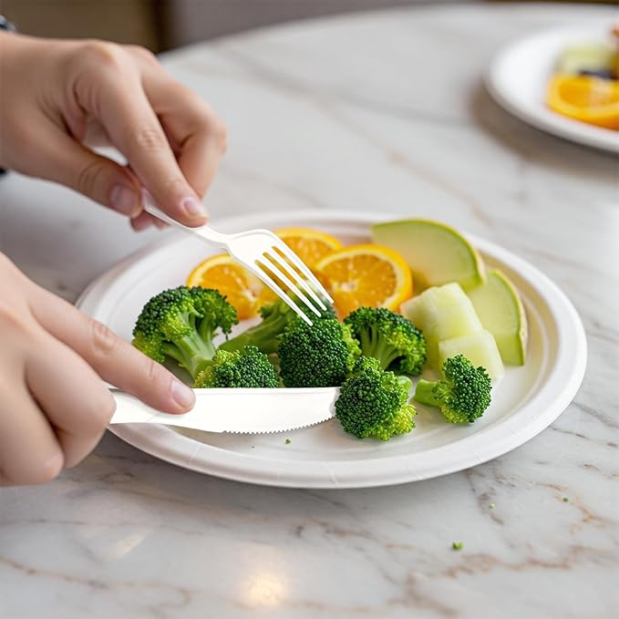 200 Count Biodegradable Cutlery Set Eco-Friendly Compostable Utensils Heavy Duty Disposable Silverware 75 Forks, 75 Spoons, 50 Knives for Parties Picnics Travel BBQ