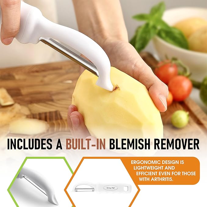 Spring Chef Premium Swivel Vegetable Peeler, White & Stainless Steel Magnetic Measuring Cups, Set of 7, Black - 2 Product Bundle